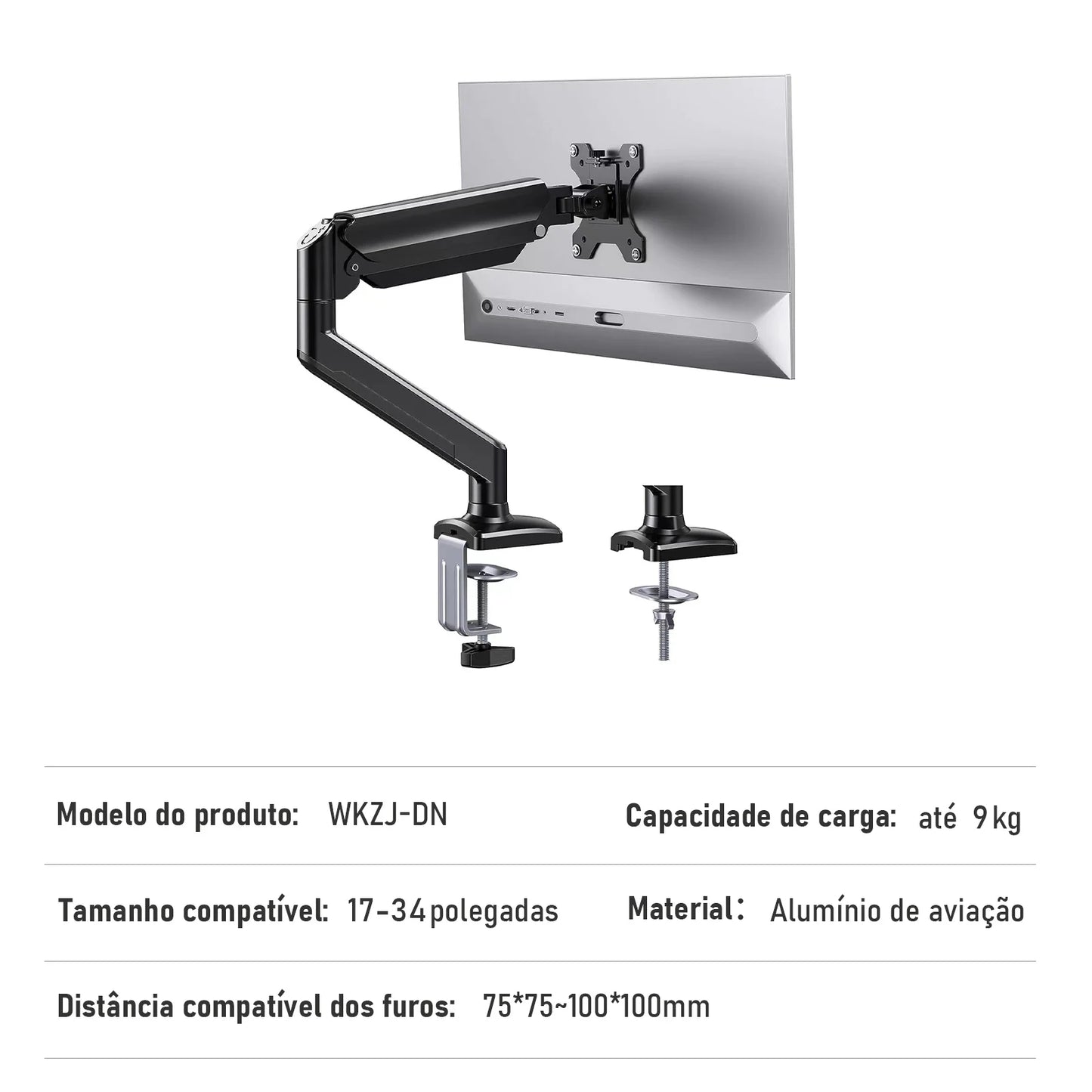 Suporte Articulado para Monitor 17-34" — Braço Articulado com Ajuste de Altura e Rotação