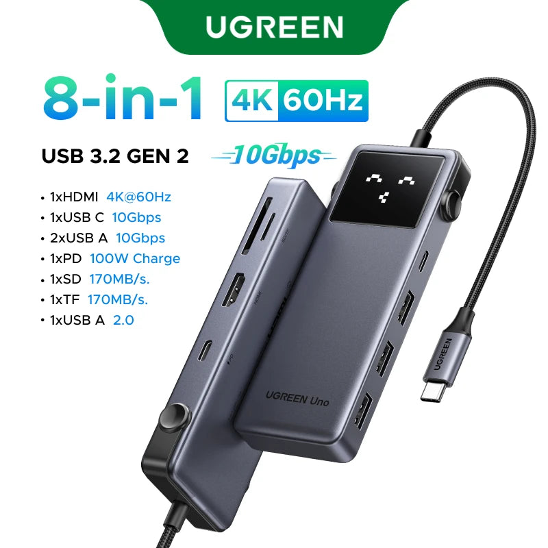 Hub USB-C UGREEN Uno 6 em 1 — 4K60Hz, PD 100W, USB 3.2 10Gbps, para MacBook e Notebook