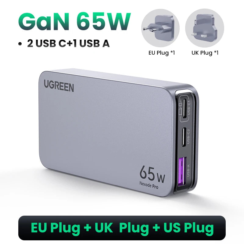 Carregador UGREEN 65W GaN — USB-C QC 4.0 | iPhone 17, MacBook e Tablet
