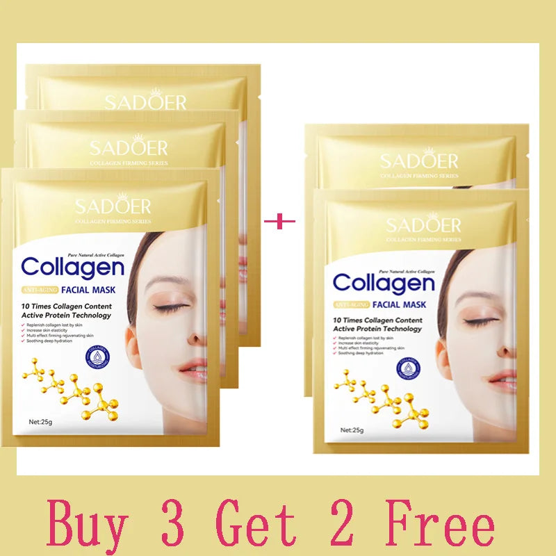 Máscara Facial de Colágeno Coreana 10 Unidades — Anti-Rugas, Firmeza e Hidratação