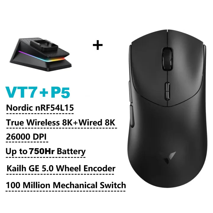 Mouse Gamer Sem Fio Rapoo VT7 MAX — 8K Polling Rate, 53g Ultraleve, 750h de Bateria