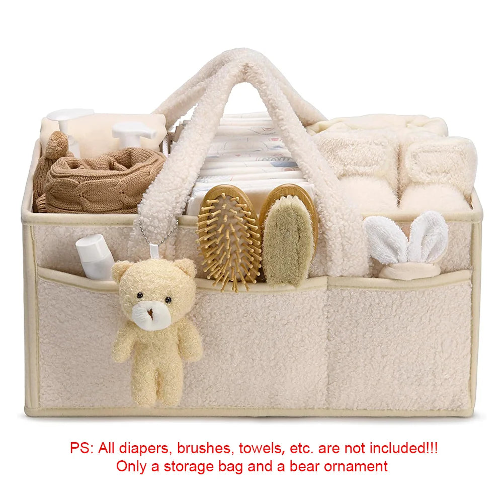 PANGDUBE Plush Baby Diaper Bag with Cute Bear Nappy Organizer Diaper Caddy Diaper Stackers & Caddies Mom Bag for Baby Things