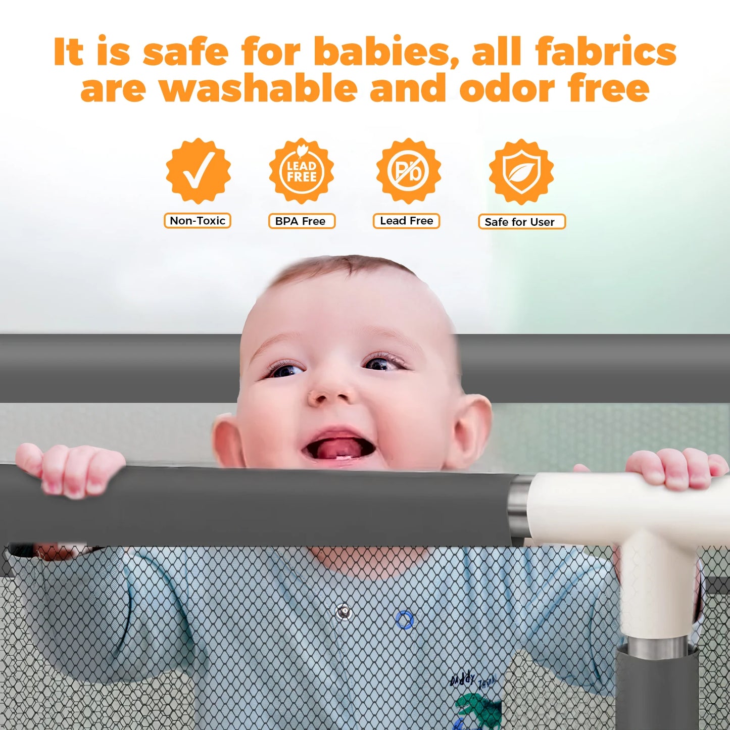 Baby Playpen with Breathable Net, with Basketball Basket and Football Frame, Foldable Activity Centre For Baby, 182 x 122 cm