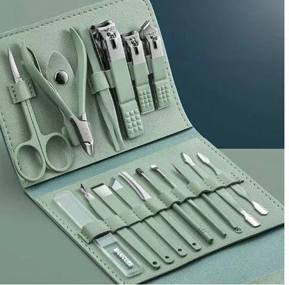 Kit Manicure 16 Peças em Aço Inox com Estojo — Alicate, Tesourinha e Acessórios