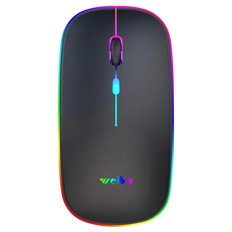 Mouse Sem Fio Óptico Silencioso Recarregável — LED RGB, 1600DPI, USB 2.4GHz