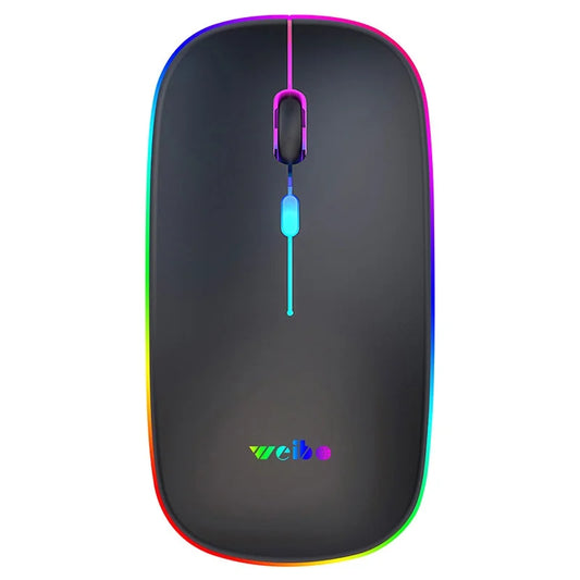 Mouse Sem Fio Óptico Silencioso Recarregável — LED RGB, 1600DPI, USB 2.4GHz