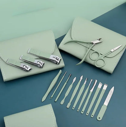 Kit Manicure 16 Peças em Aço Inox com Estojo — Alicate, Tesourinha e Acessórios