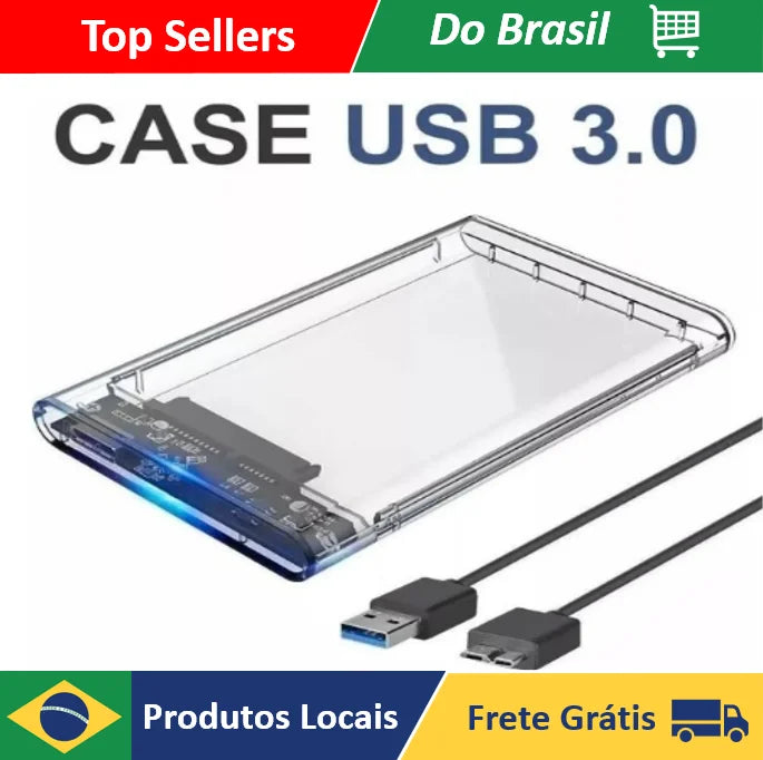 Case para HD Externo 2,5" USB 3.0 — 6Gbps, Compatível com PS4, Xbox One e PC