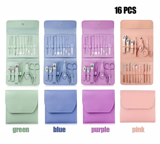Kit Manicure 16 Peças em Aço Inox com Estojo — Alicate, Tesourinha e Acessórios