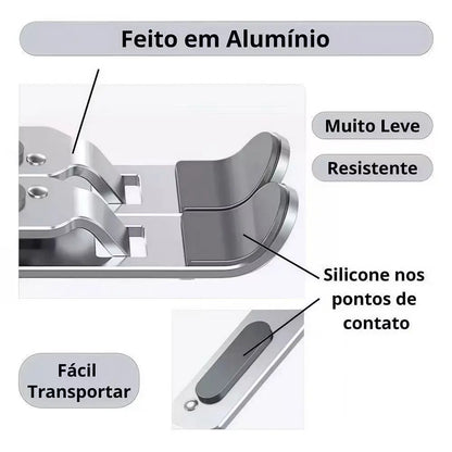 Suporte Dobrável Ergonômico para Notebook — Alumínio Portátil com Ajuste de Altura