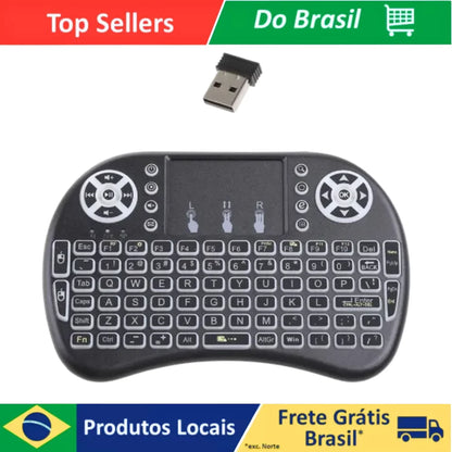 Mini Teclado USB com Touchpad e LED — Sem Fio para Smart TV, PC, PS3 e Tablet