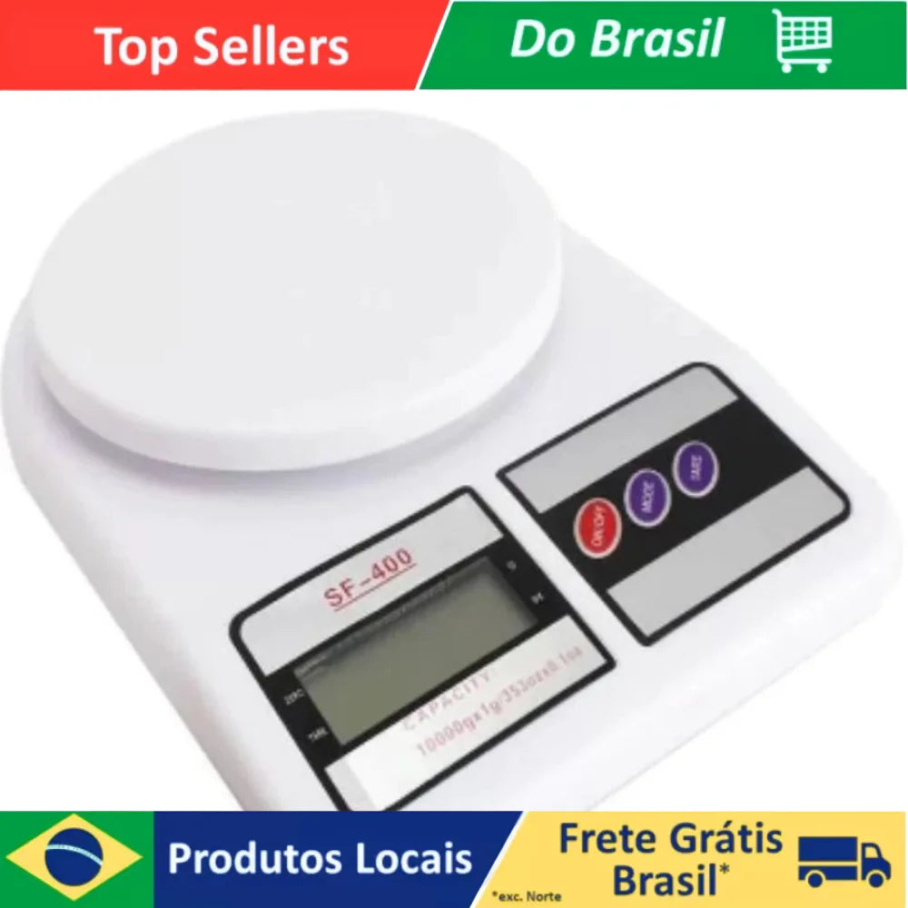 Balança Digital de Cozinha SF-400 — Até 10kg | Alta Precisão para Culinária e Dieta