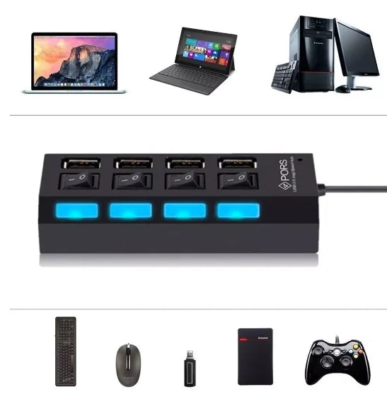 Hub USB 2.0 com 7 Portas — Expansor para PC e Notebook