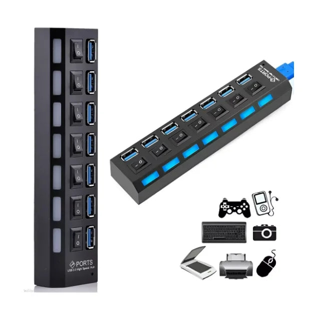 Hub USB 2.0 com 7 Portas — Expansor para PC e Notebook