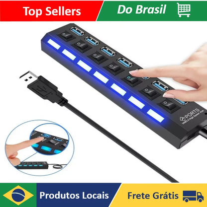 Hub USB 2.0 com 7 Portas — Expansor para PC e Notebook
