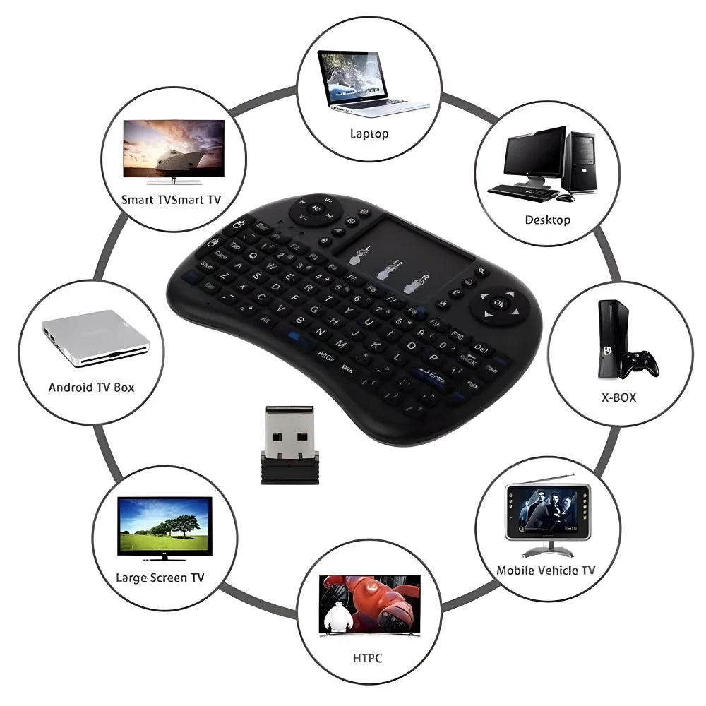 Mini Teclado USB com Touchpad e LED — Sem Fio para Smart TV, PC, PS3 e Tablet