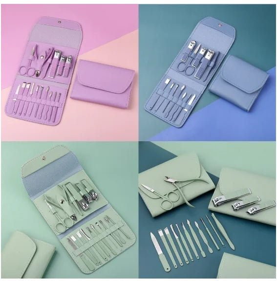 Kit Manicure 16 Peças em Aço Inox com Estojo — Alicate, Tesourinha e Acessórios