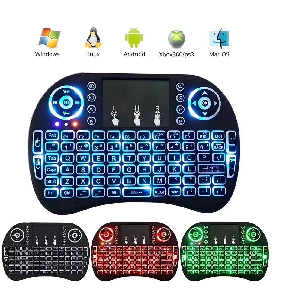 Mini Teclado USB com Touchpad e LED — Sem Fio para Smart TV, PC, PS3 e Tablet