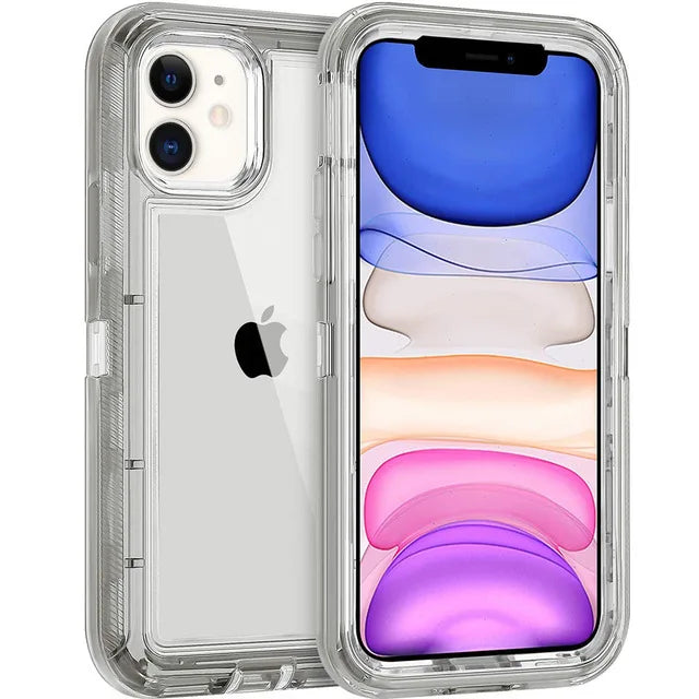 3 IN1 For iPhone 15 14 11 12 13 16Pro Max MINI XR XS X XSMAX SE 6 7 8 Plus Transparent Shockproof Armor Glossy Plain Phone Cover