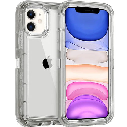 3 IN1 For iPhone 15 14 11 12 13 16Pro Max MINI XR XS X XSMAX SE 6 7 8 Plus Transparent Shockproof Armor Glossy Plain Phone Cover