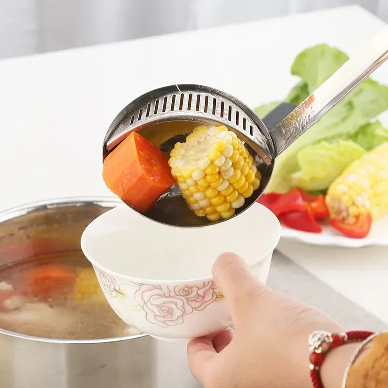 Concha de Sopa 2 em 1 com Cabo Longo e Coador Removível — Aço Inox