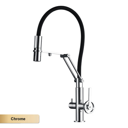 Torneira de Cozinha Industrial Bronze Escovado Ouro Rosé — Filtro Separado | Água Quente e Fria