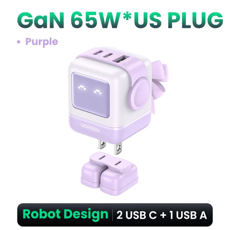 Carregador UGREEN 65W GaN Design Uno Robot — PD 3.0 | iPhone 17, MacBook e Xiaomi