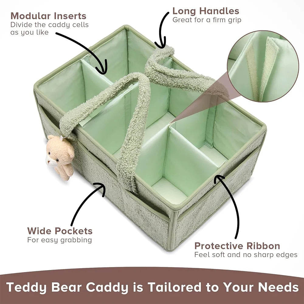 PANGDUBE Plush Baby Diaper Bag with Cute Bear Nappy Organizer Diaper Caddy Diaper Stackers & Caddies Mom Bag for Baby Things