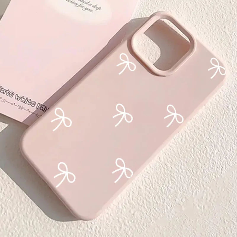 White And Pink Bow Love Heart Print Phone Case For iPhone 17 16 15 Pro Max 14 13 12 11 16 15 Plus 17 Air Shockproof Bumper Cover