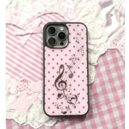 Korean ins Pink Brown Polka Dot Girl Heart Music Note Phone Case For iPhone 17 16 15 14 13 12 11 Pro XR Max 8 7 Plus Y2K Cover