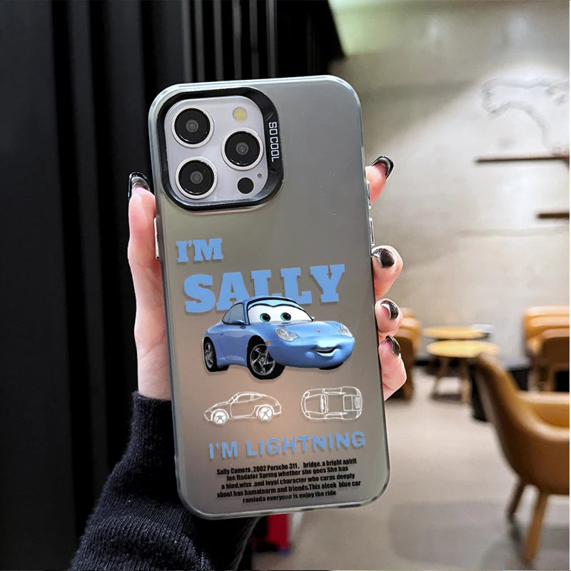 Lightning McQueen and Sally Plating Phone Case for iPhone 17 16 15 14 13 12 11 Pro Max Plus 17 Air 16E X XR XS Max Back Cover
