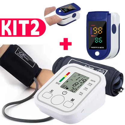 Kit Saúde Doméstico — Oxímetro Digital e Monitor de Pressão Arterial de Braço