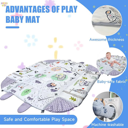 4 in 1 Baby Gym Tummy Time Play Mat Foldable Baby Play Gym with Mirror & Pillow Thickened Gym for Babies 0-36 M Educational Toy