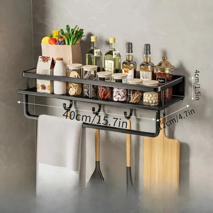 Multifunctional Aluminum Wall-Mounted Shelf Kitchen Spice Storage Rack Kitchen Supplies Storage Hooks Kitchen Accessories