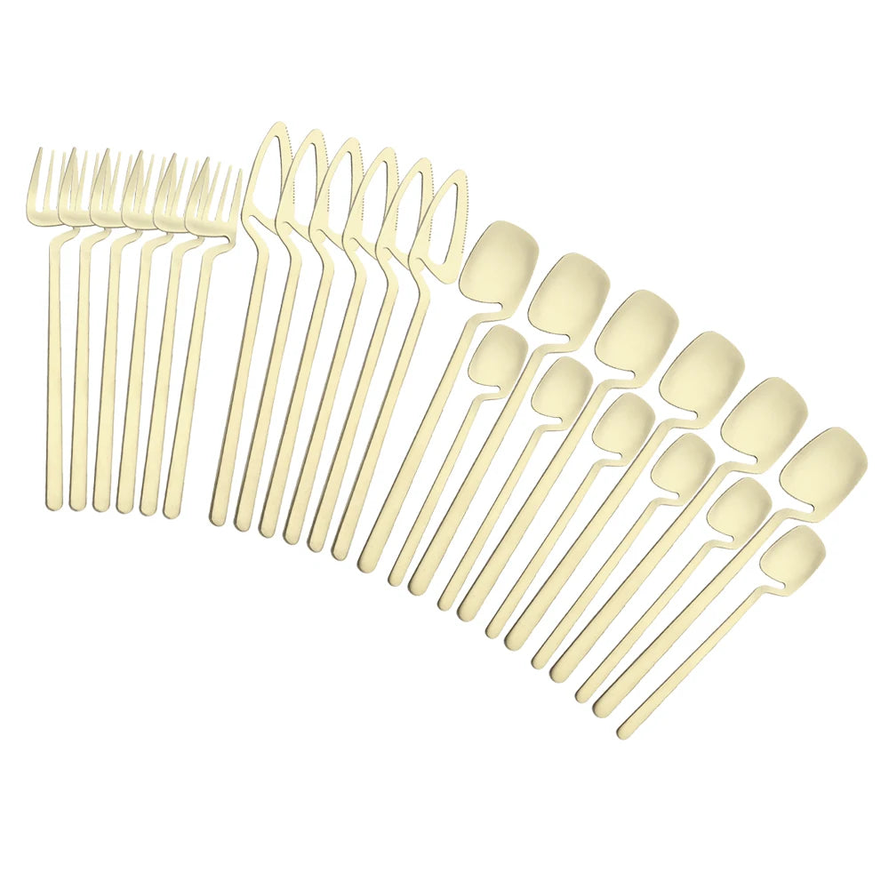 Conjunto de Talheres Preto Matte 24 Peças — Aço Inox 304 | Faca, Garfo e Colher