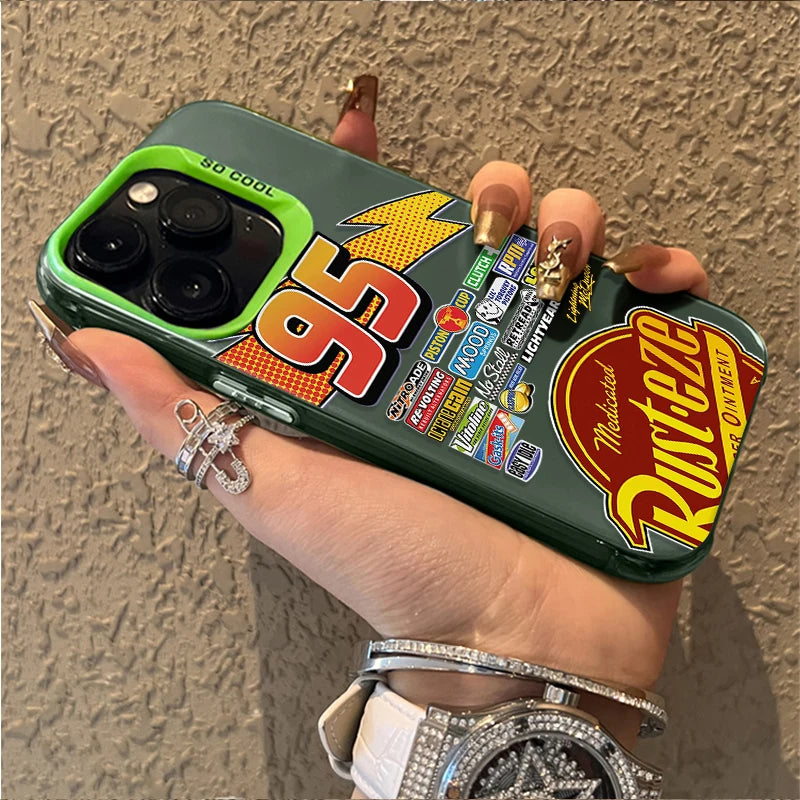Lightning McQueen 95 Cars Plating Phone Case for iPhone 17 16 15 14 13 12 11 Pro Max Plus 17 Air 16E X XR XS Max Back Cover