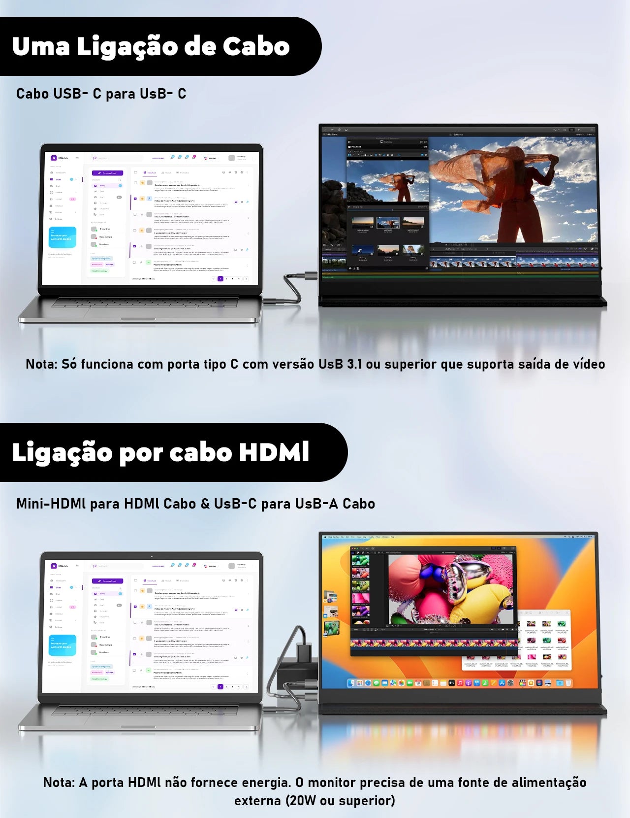 Monitor Portátil Amoudo 15,6" Full HD — IPS 1080P, USB-C, Mini HDMI, Tela Extendida