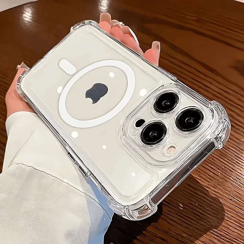 Transparent Shock-Resistant Case with Reinforced Corners And Magnetic Charging Compatibility for Iphone 17 16 15 14 13 12 11