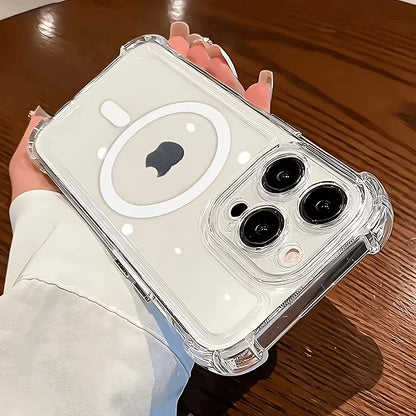 Transparent Shock-Resistant Case with Reinforced Corners And Magnetic Charging Compatibility for Iphone 17 16 15 14 13 12 11