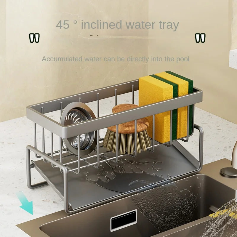Kitchen stainless steel shelf, sponge drain rack, sink drainage rack, dishwashing supplies, dishcloth storage, drainage rack