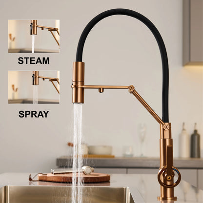 Torneira de Cozinha Industrial Bronze Escovado Ouro Rosé — Filtro Separado | Água Quente e Fria