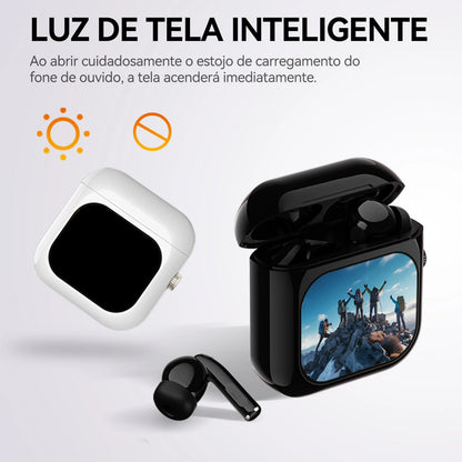 AURAFIT Ai Fones sem fio Acústica Concha & Bluetooth 5.3, 4 Mic ENC, 36h + Tela TFT 2,01" HD, ANC, Trad IA + APP, 512MB