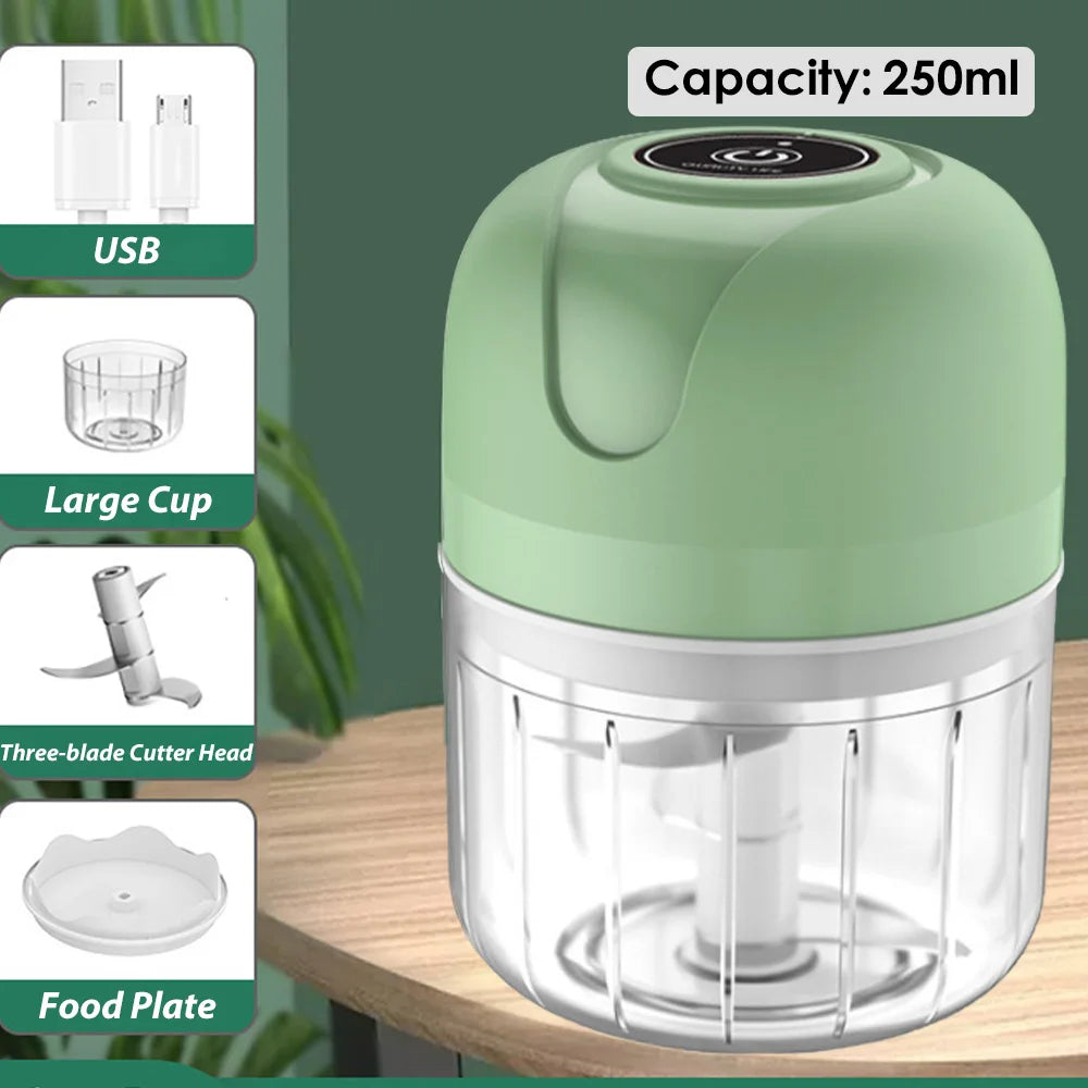 Triturador Elétrico USB Mini 100/250ml — Processador de Alho, Legumes e Carne