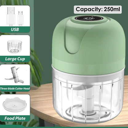 Triturador Elétrico USB Mini 100/250ml — Processador de Alho, Legumes e Carne