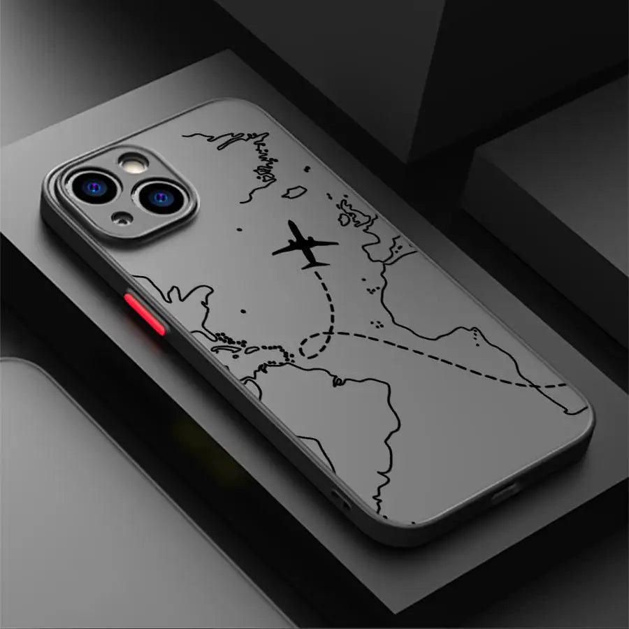 Line Airplane Topographic Back Phone Cover Case for iPhone 14 XS 7 8 15 Plus 13 Mini 16 Pro Max 12 17 Air 16e 11