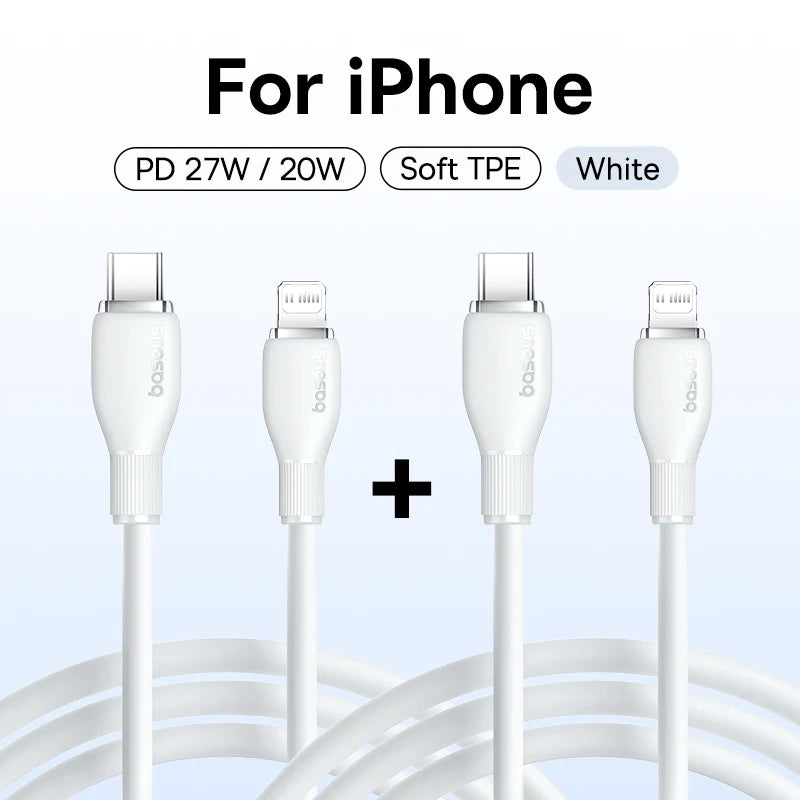 Cabo USB-C Baseus 20W — Carga Rápida para iPhone, iPad e MacBook | 1,2m ou 2m