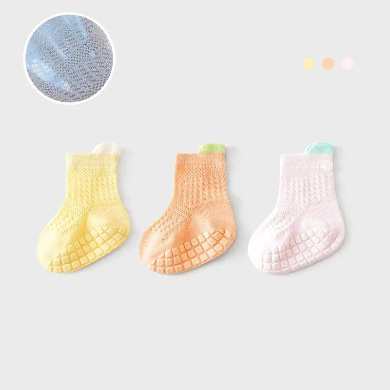 3 Pairs/lot RAISE 6 Colored Non-slip Baby Girl Sock Breathable Thin Infant Girl Cotton Socks Kids Mesh Socks Children's Sock Kit