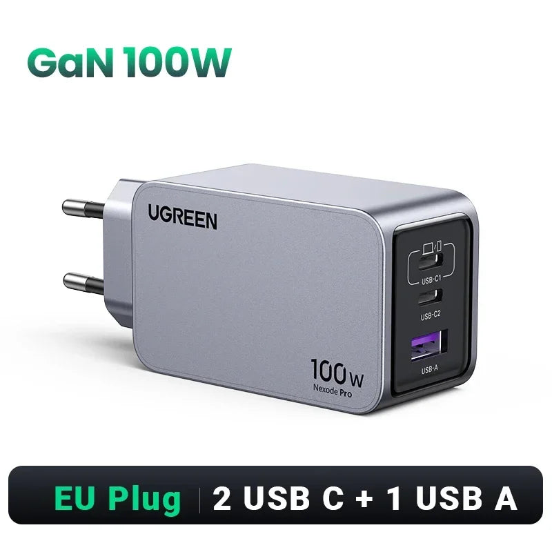 Carregador UGREEN 100W GaN — USB-C QC 4.0 | MacBook, iPhone 17 e Tablet