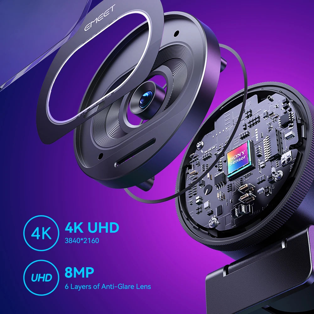 Webcam 4K EMEET S600 — Autofoco, 1080P 60FPS, USB, Microfones Integrados para Streaming