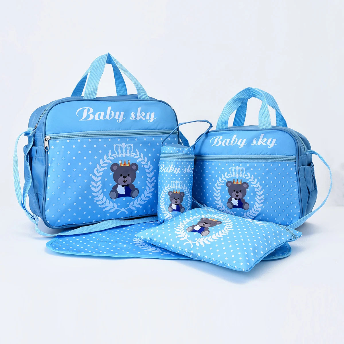 Mommy Bag Five Piece Bag Fashion Print Bears Multifunctional Large Capacity One Shoulder Crossbody Maternal Baby Bag Diaper Bag